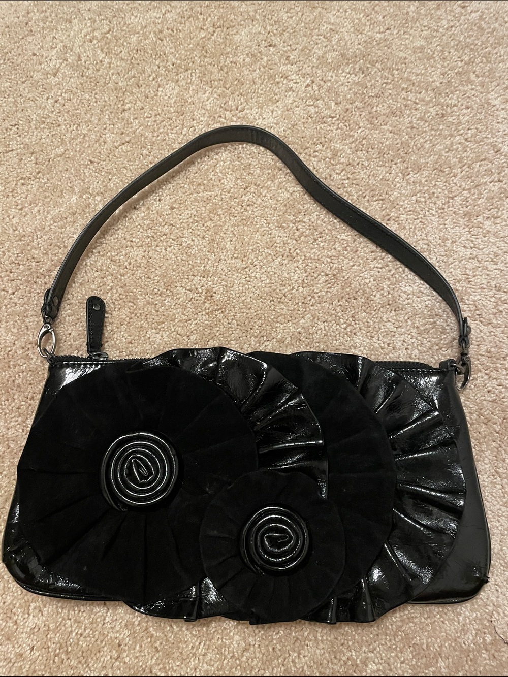 Nine West Black Floral Appliqué Shoulder Clutch